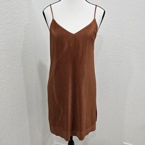 Forever 21 Chiffon Burnt Orange Mini Loose Dress Spaghetti Staps V-Neck NWT